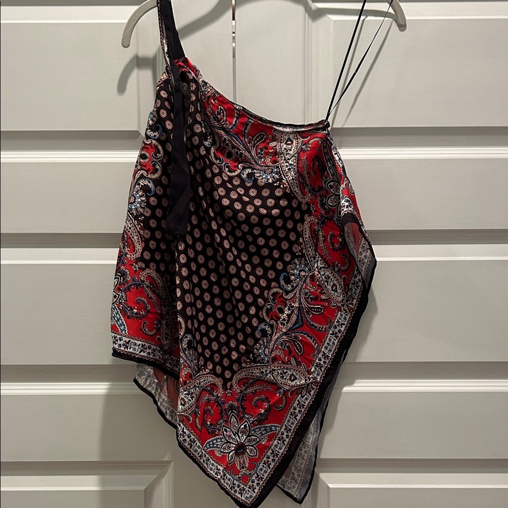 Zara Red and Black Paisley bandana scarf top